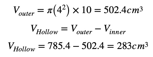 Volume of a Hollow Object example 2